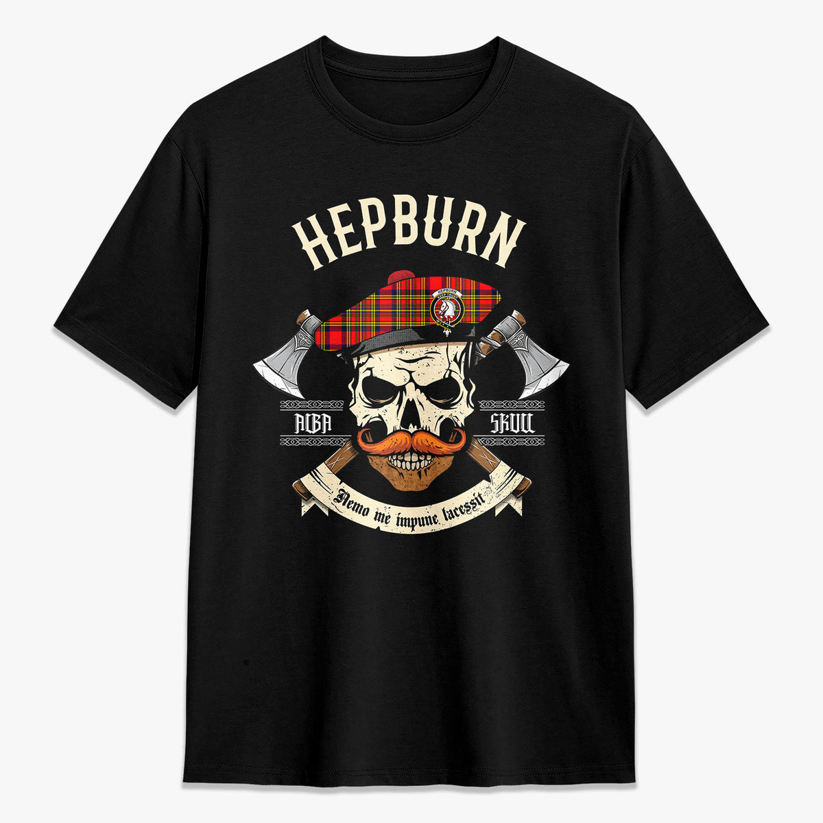 Hepburn Tartan Crest 2D T-shirt - Alba Skull Style