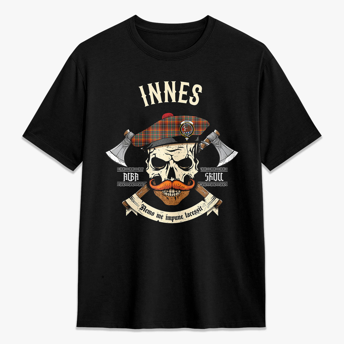 Innes Ancient Tartan Crest 2D T-shirt - Alba Skull Style