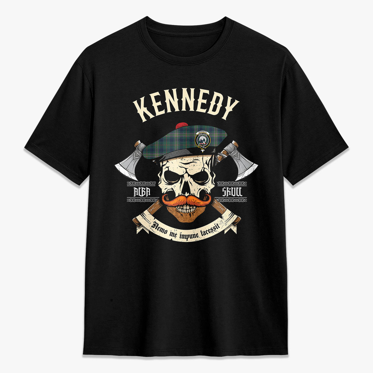 Kennedy Modern Tartan Crest 2D T-shirt - Alba Skull Style