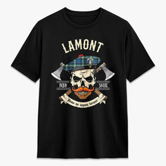 Lamont Ancient Tartan Crest 2D T-shirt - Alba Skull Style