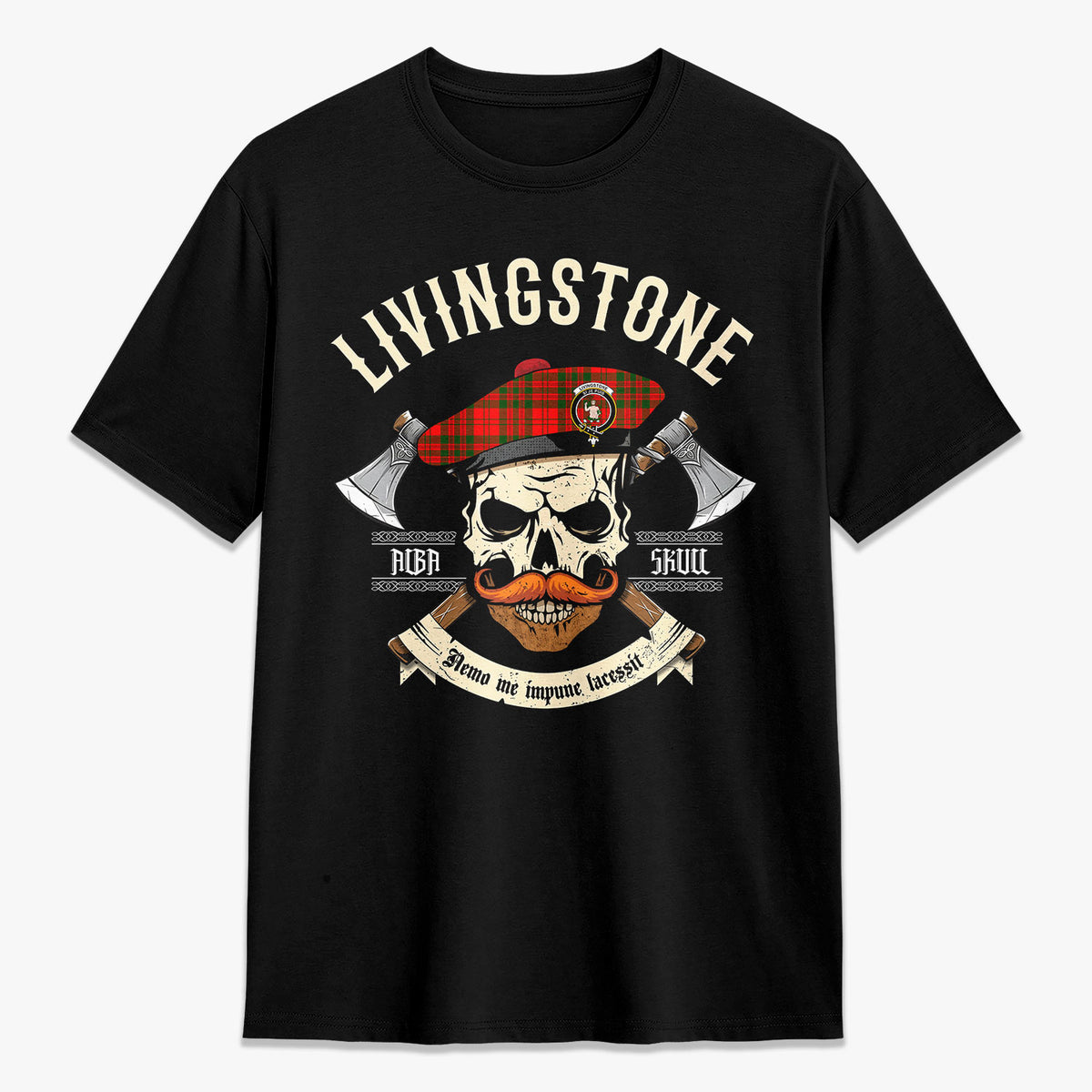 Livingstone Tartan Crest 2D T-shirt - Alba Skull Style