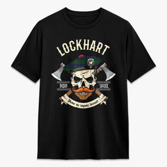 Lockhart Modern Tartan Crest 2D T-shirt - Alba Skull Style