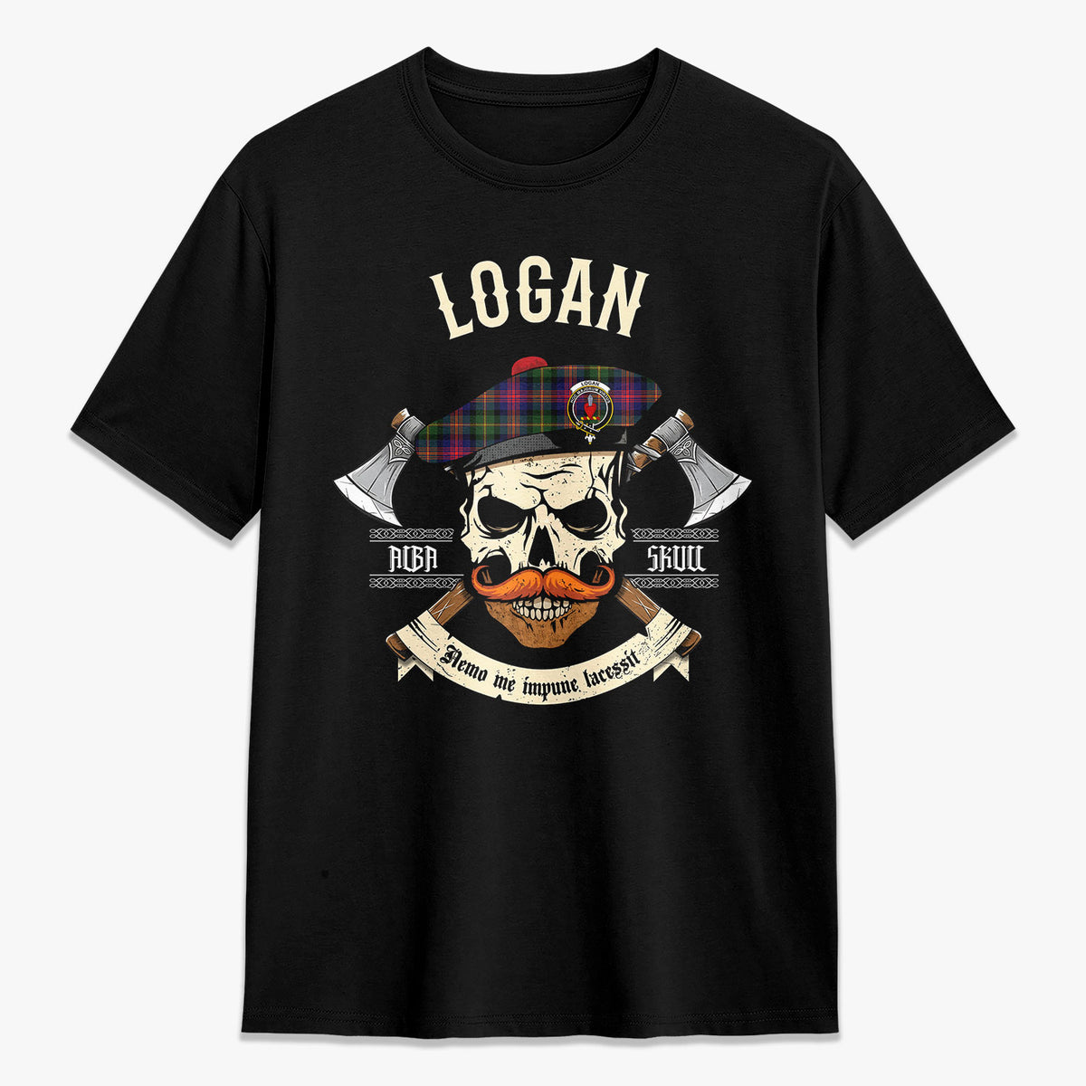 Logan Modern Tartan Crest 2D T-shirt - Alba Skull Style