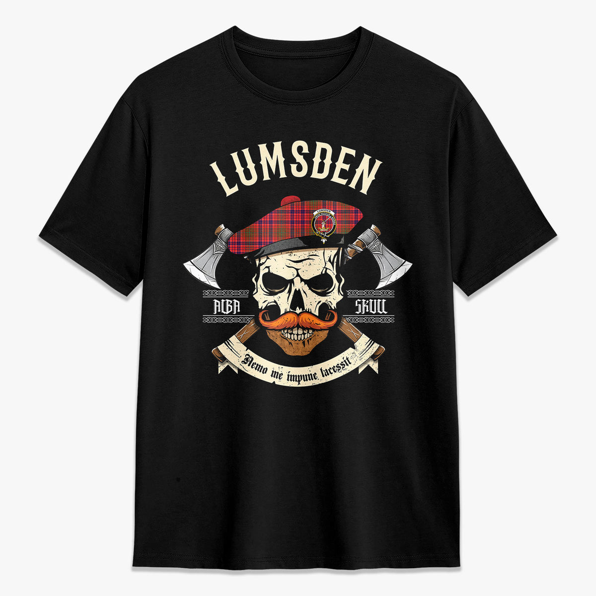 Lumsden Modern Tartan Crest 2D T-shirt - Alba Skull Style