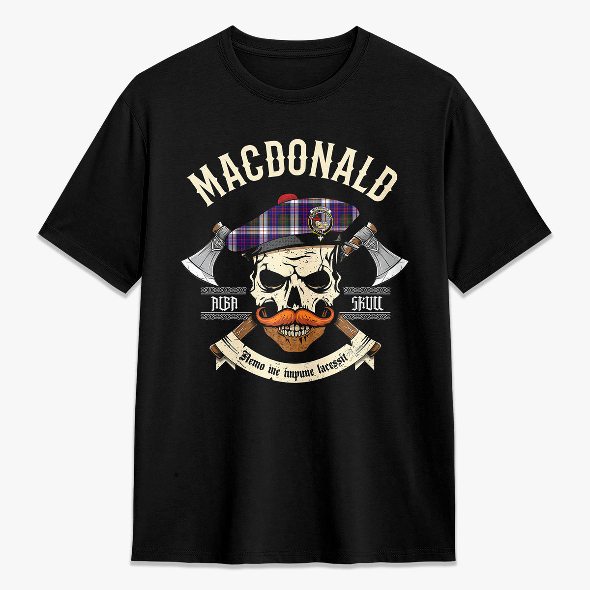 MacDonald Dress Modern Tartan Crest 2D T-shirt - Alba Skull Style