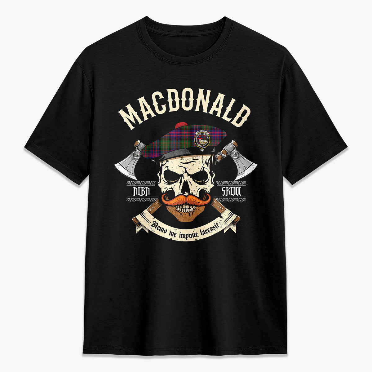 MacDonald Modern Tartan Crest 2D T-shirt - Alba Skull Style