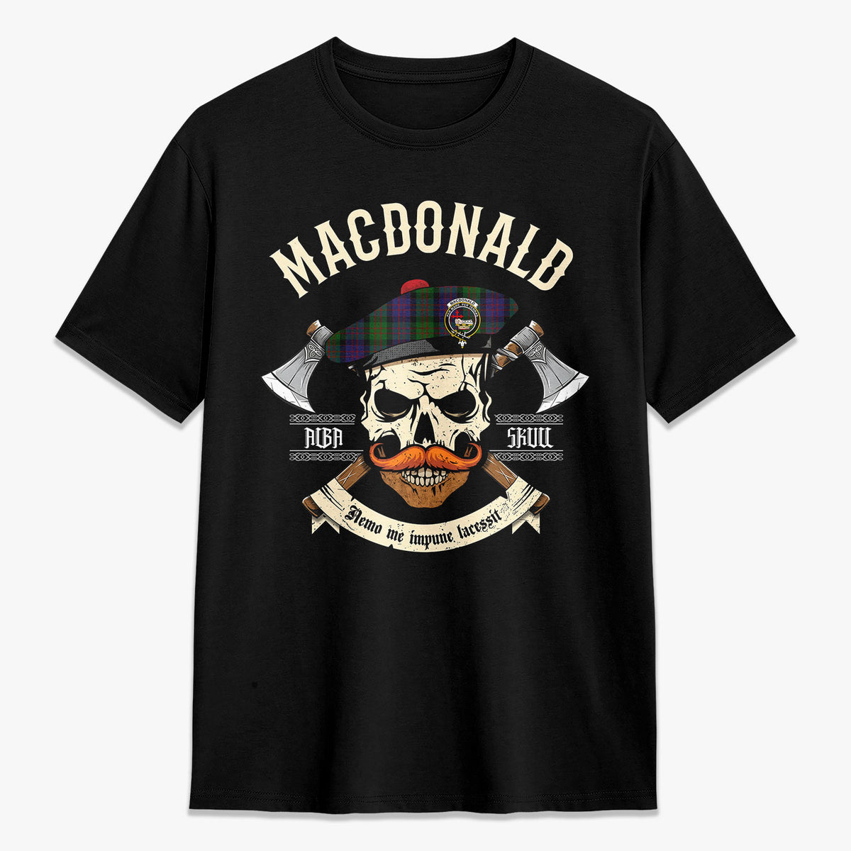 MacDonald Tartan Crest 2D T-shirt - Alba Skull Style