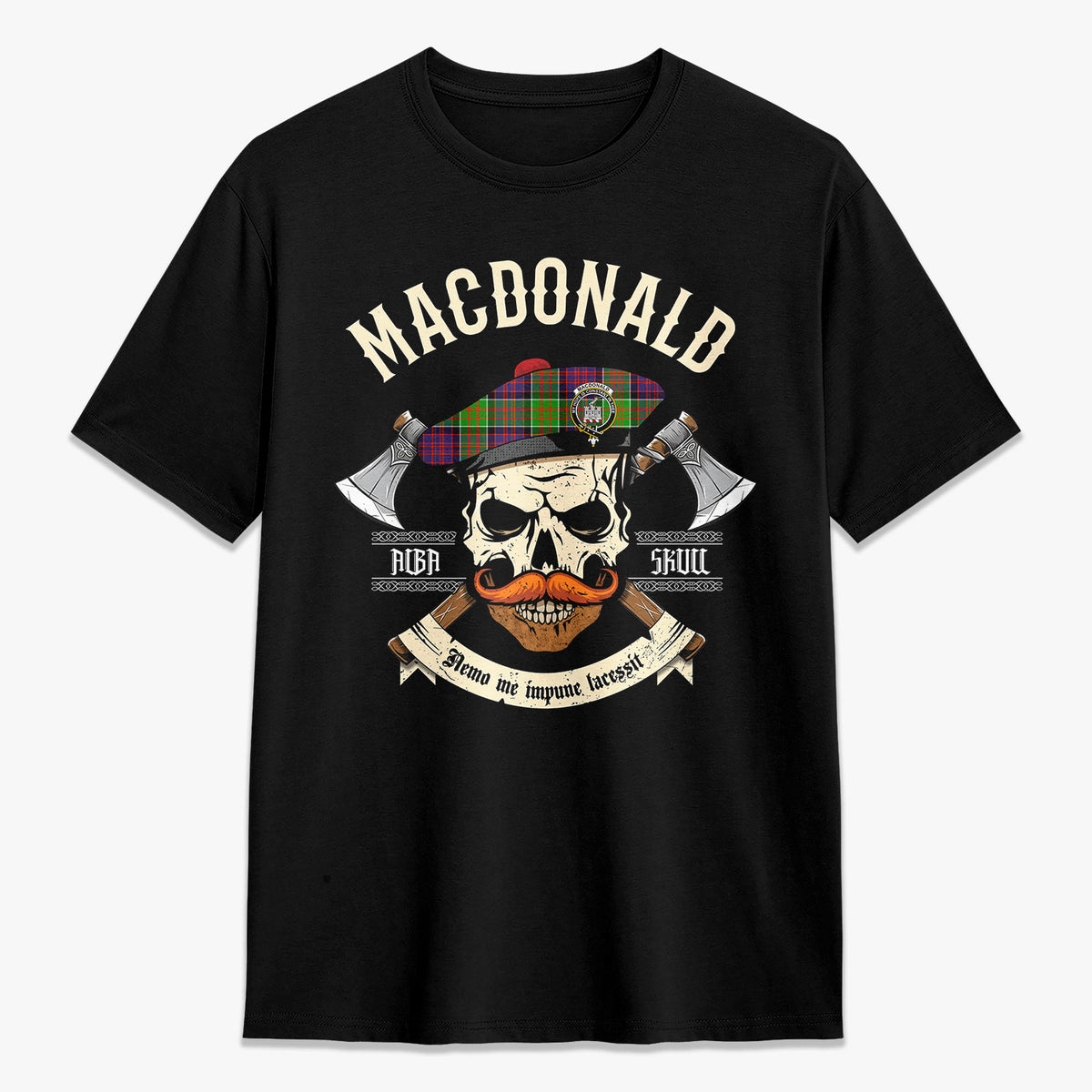 MacDonald (Clan Ranald) Tartan Crest 2D T-shirt - Alba Skull Style