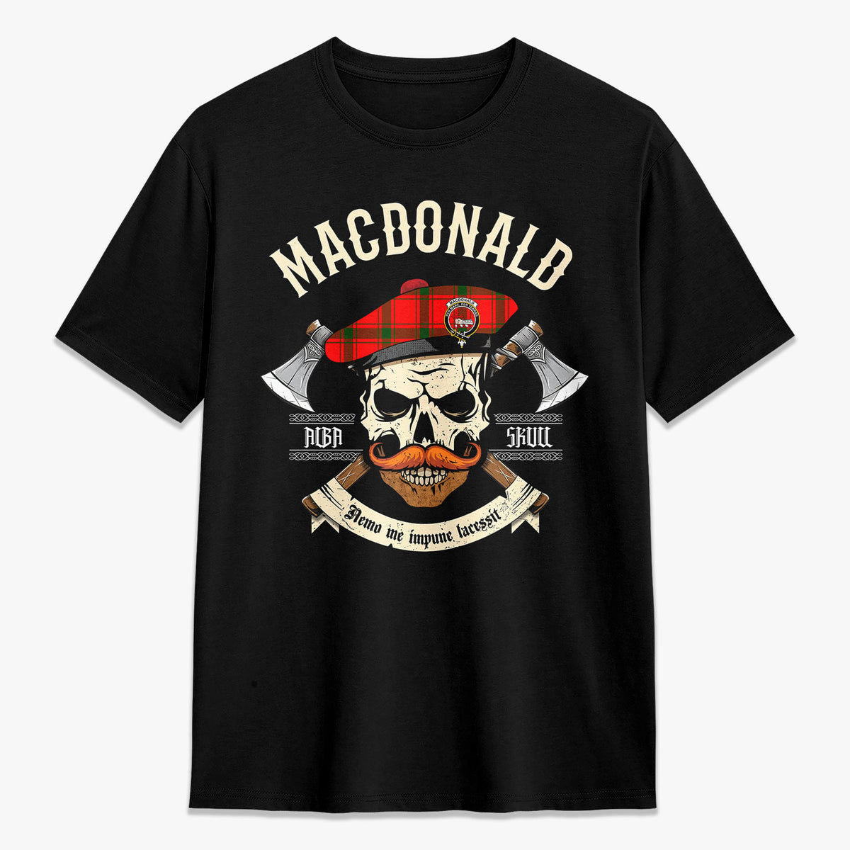 MacDonald of Sleat Tartan Crest 2D T-shirt - Alba Skull Style