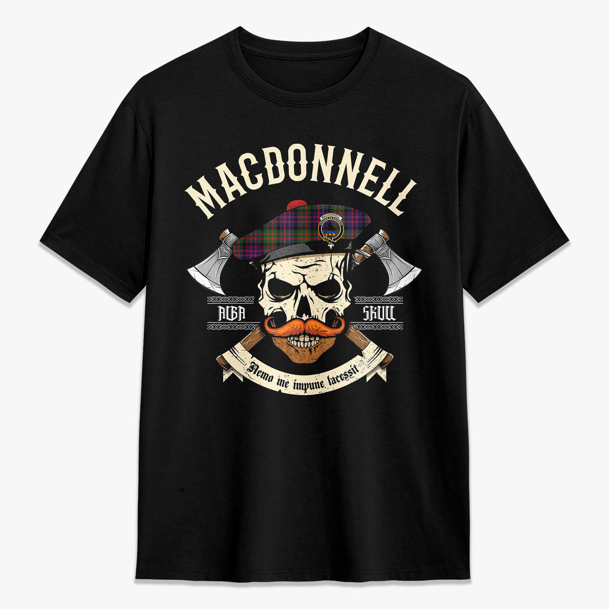 MacDonnell of Glengarry Modern Tartan Crest 2D T-shirt - Alba Skull Style