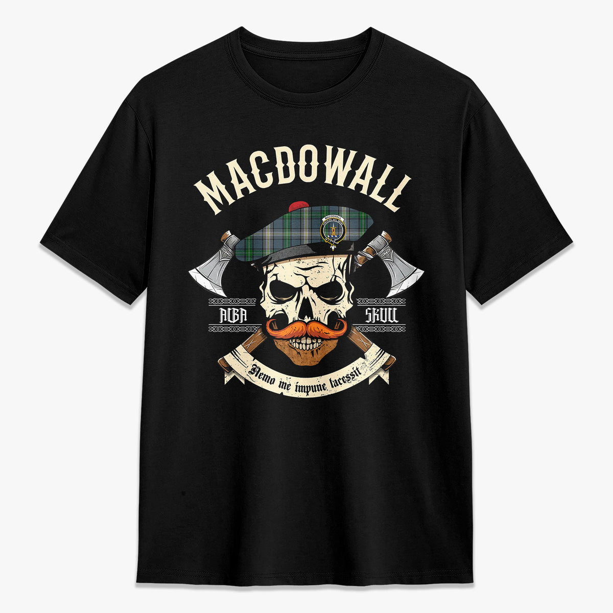 MacDowall Tartan Crest 2D T-shirt - Alba Skull Style