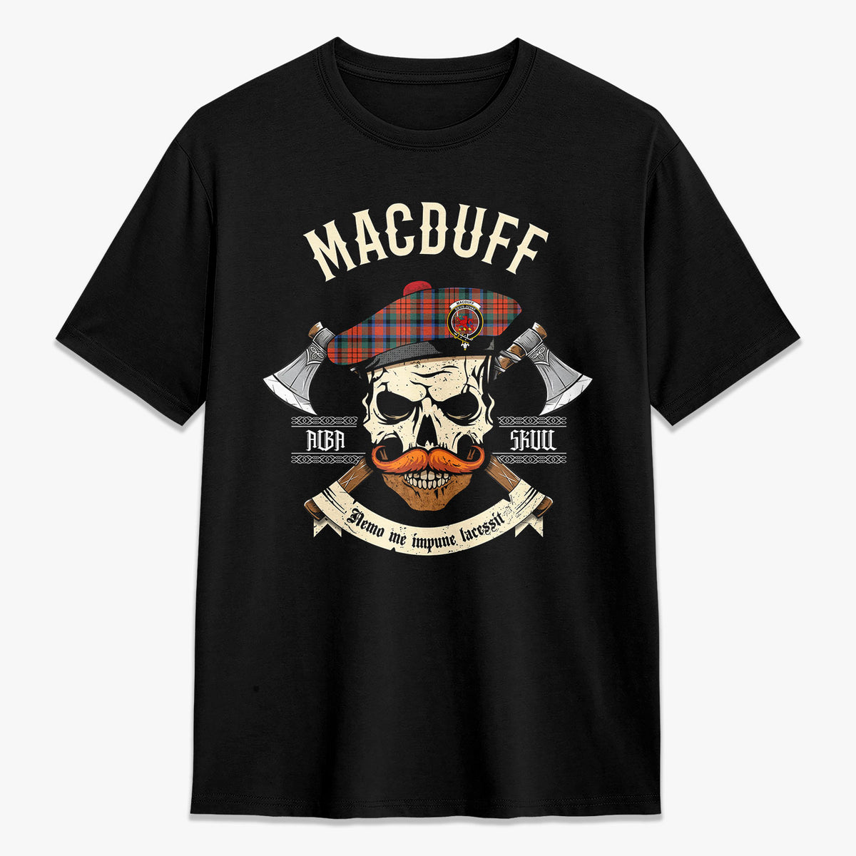 MacDuff Ancient Tartan Crest 2D T-shirt - Alba Skull Style