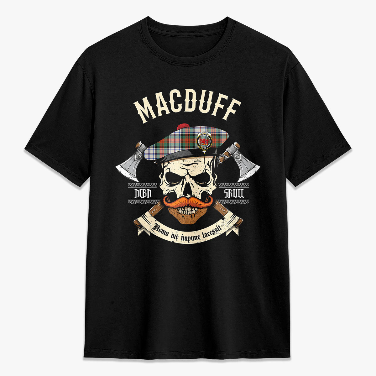 MacDuff Dress Ancient Tartan Crest 2D T-shirt - Alba Skull Style