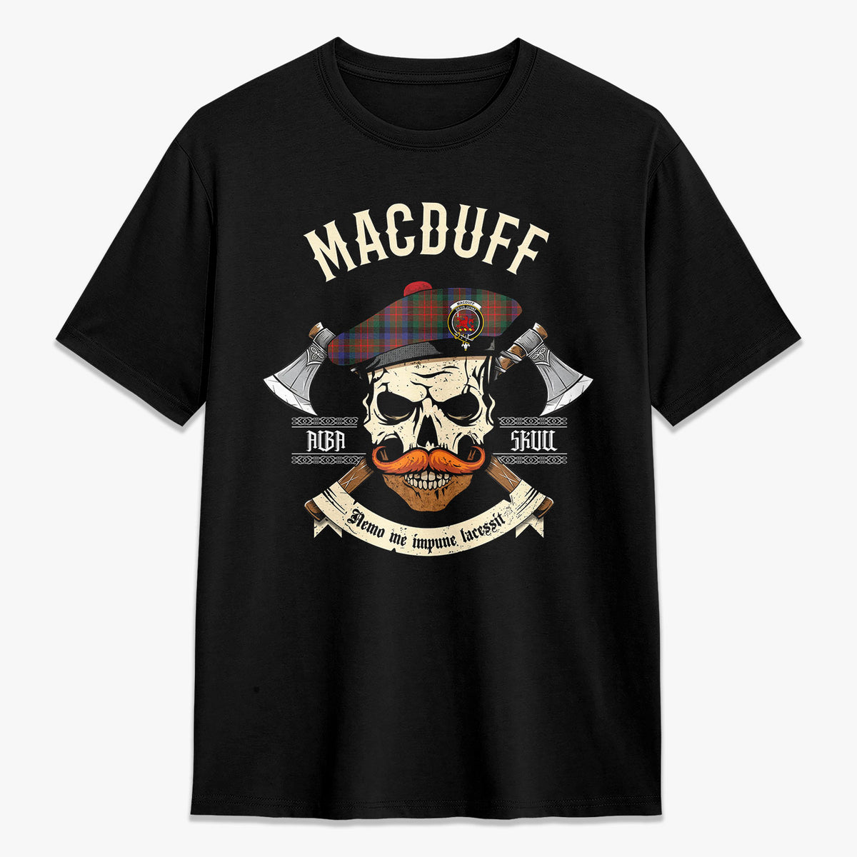 MacDuff Hunting Modern Tartan Crest 2D T-shirt - Alba Skull Style