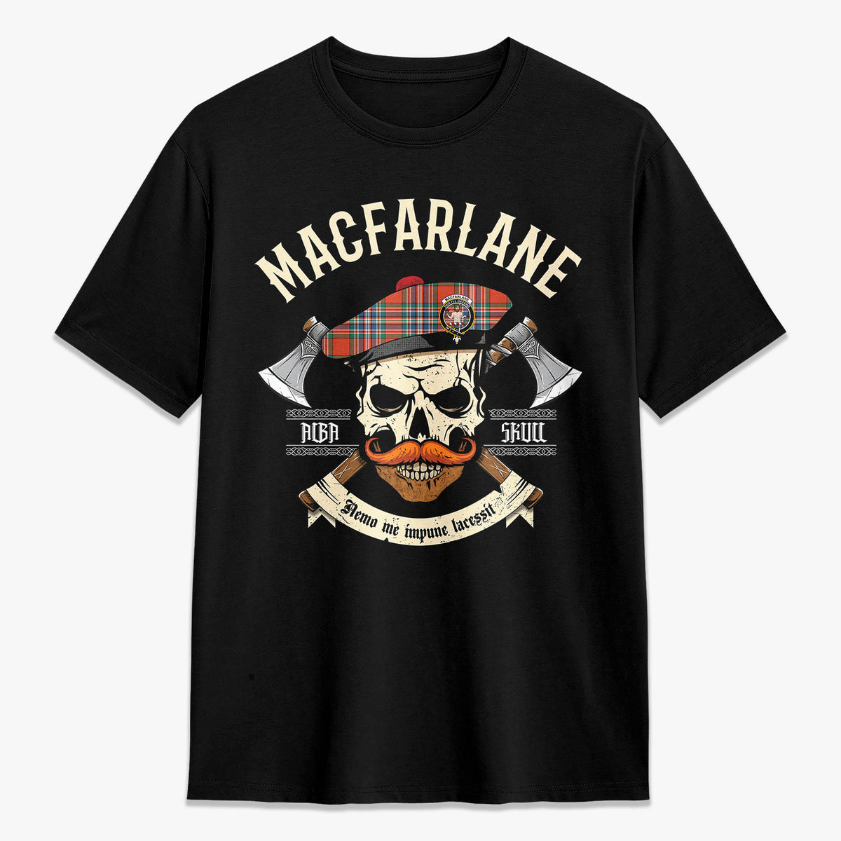 MacFarlane Ancient Tartan Crest 2D T-shirt - Alba Skull Style