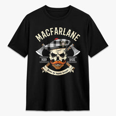 MacFarlane Black - White Tartan Crest 2D T-shirt - Alba Skull Style