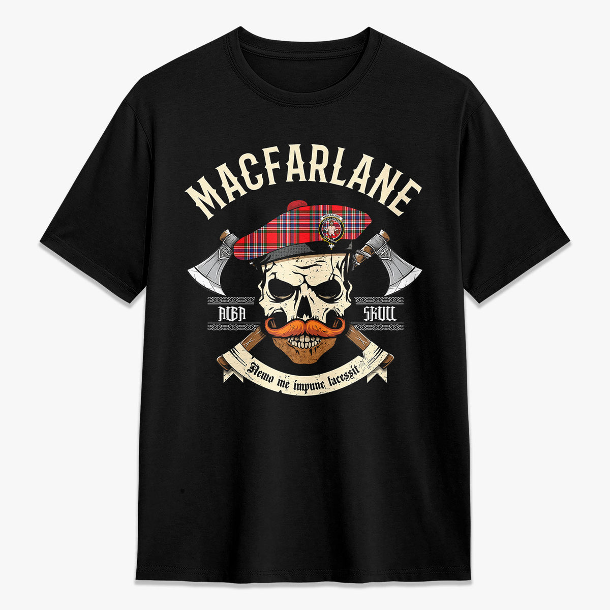 MacFarlane Modern Tartan Crest 2D T-shirt - Alba Skull Style