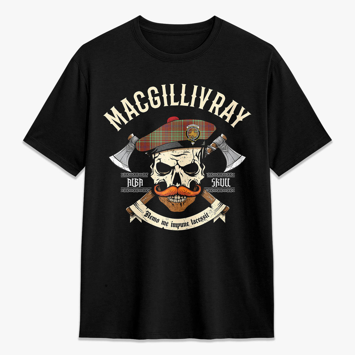 MacGillivray Hunting Ancient Tartan Crest 2D T-shirt - Alba Skull Style