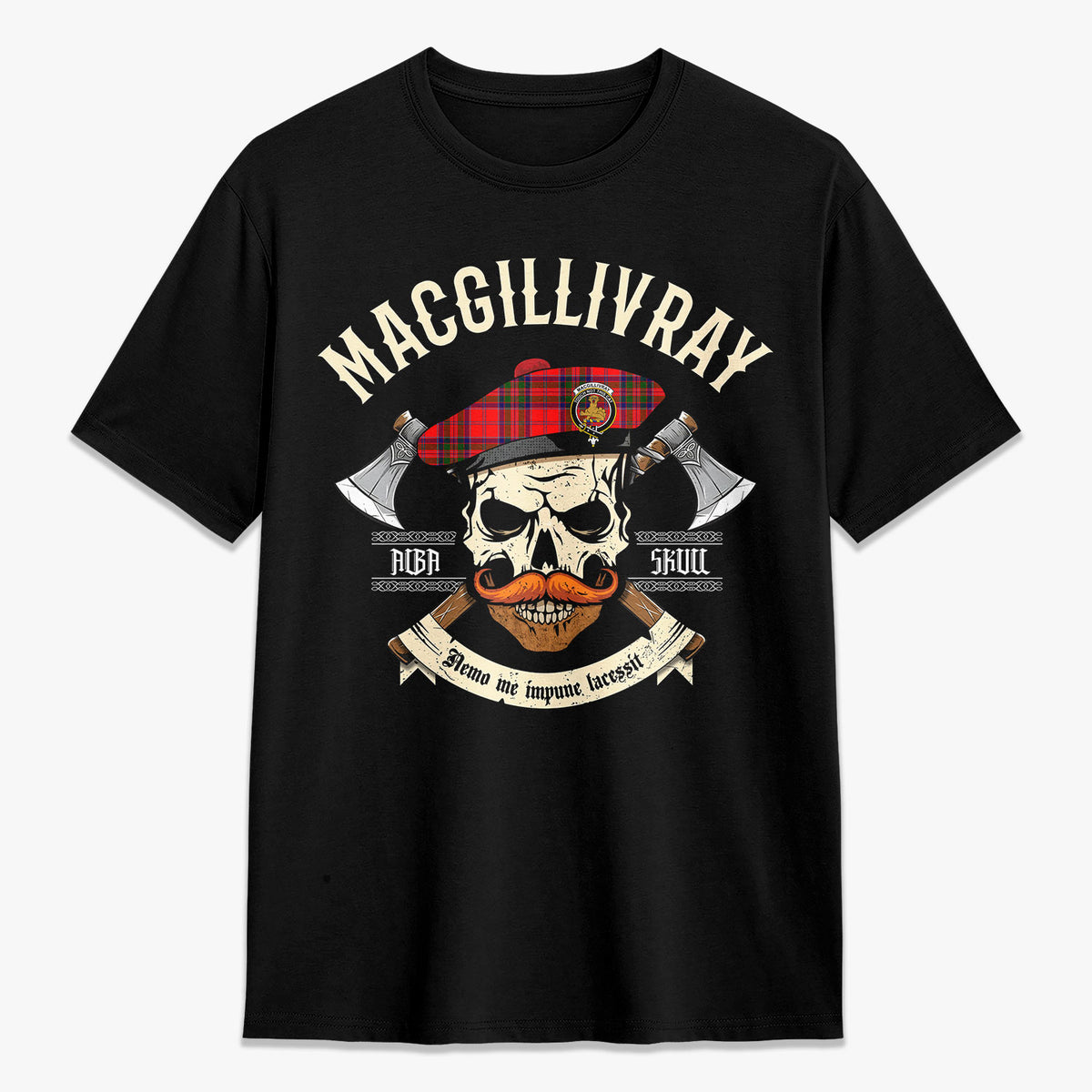 MacGillivray Modern Tartan Crest 2D T-shirt - Alba Skull Style