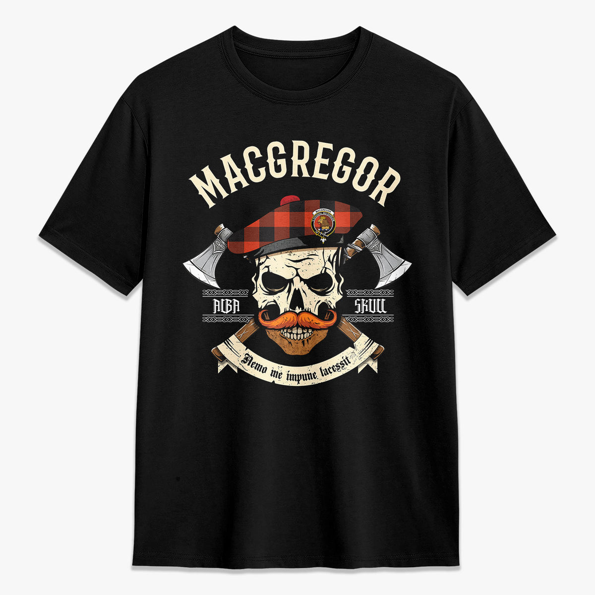 MacGregor Rob Roy Ancient Tartan Crest 2D T-shirt - Alba Skull Style