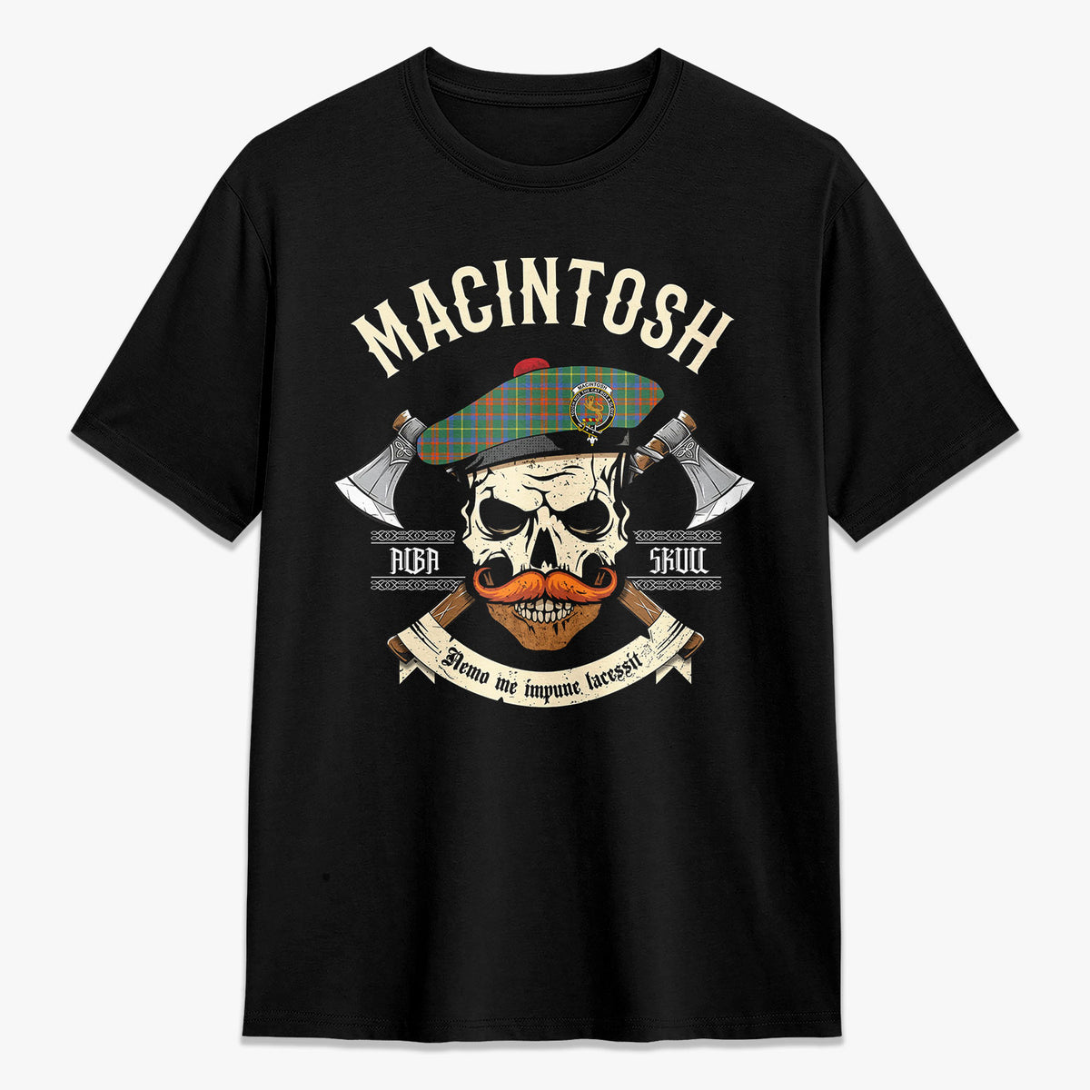 MacIntosh Hunting Ancient Tartan Crest 2D T-shirt - Alba Skull Style