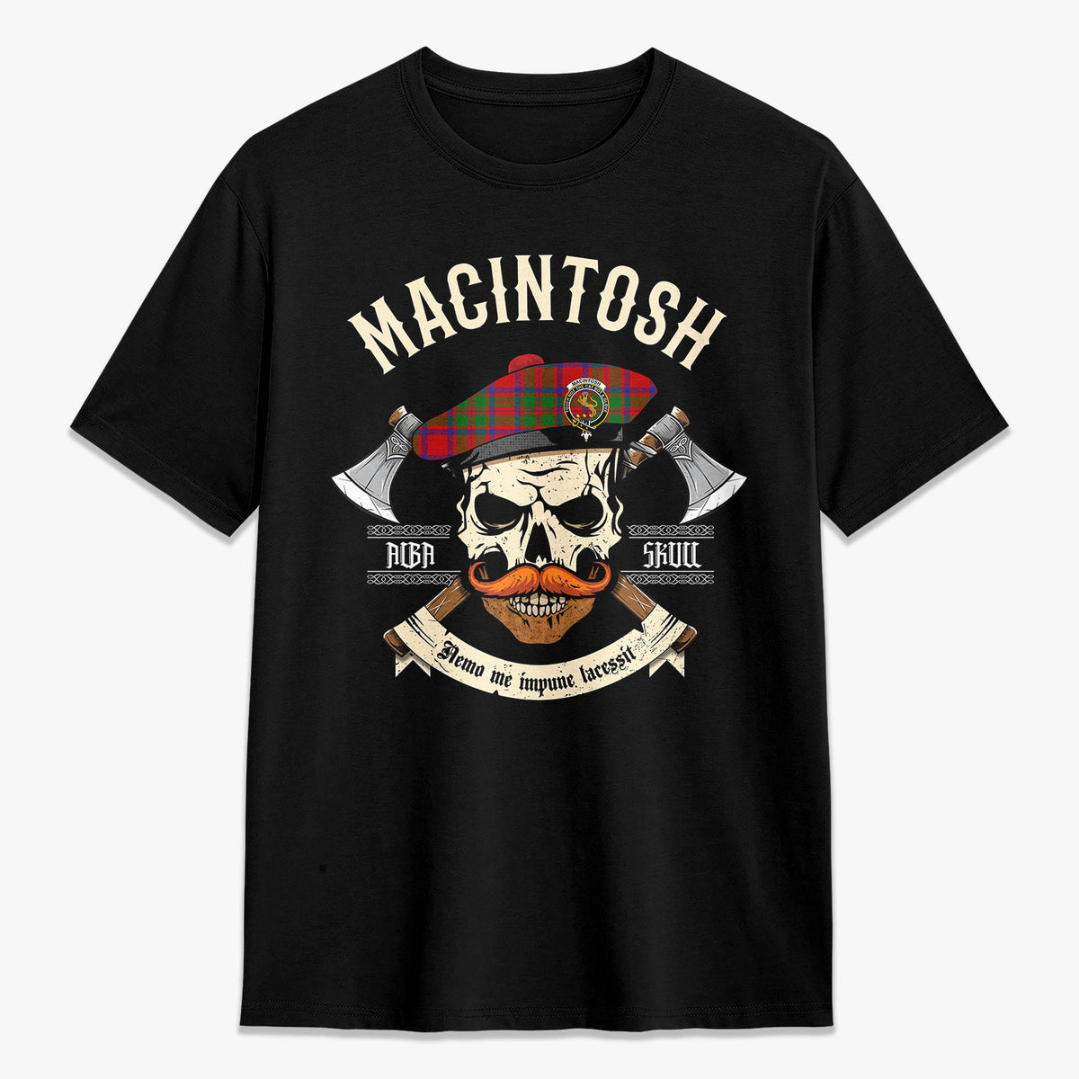 MacIntosh Modern Tartan Crest 2D T-shirt - Alba Skull Style