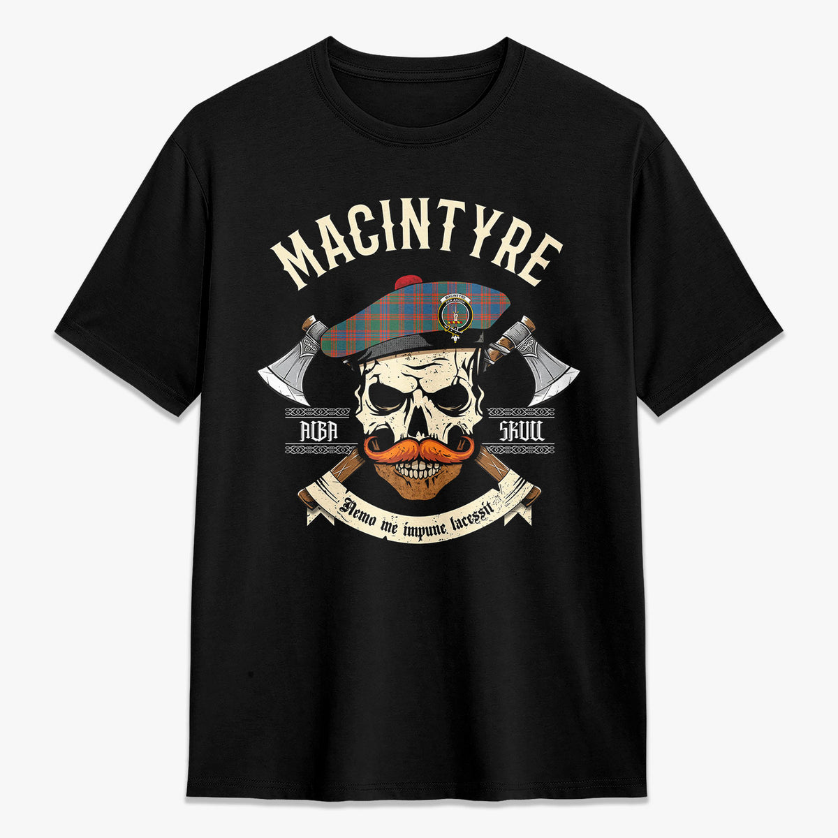 MacIntyre Ancient Tartan Crest 2D T-shirt - Alba Skull Style