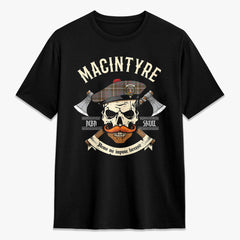 MacIntyre Hunting Weathered Tartan Crest 2D T-shirt - Alba Skull Style