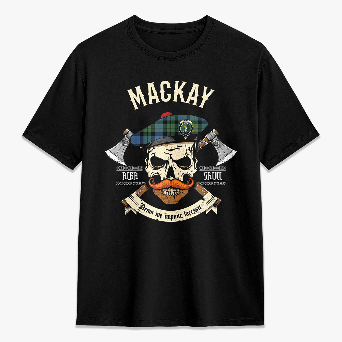 MacKay Ancient Tartan Crest 2D T-shirt - Alba Skull Style