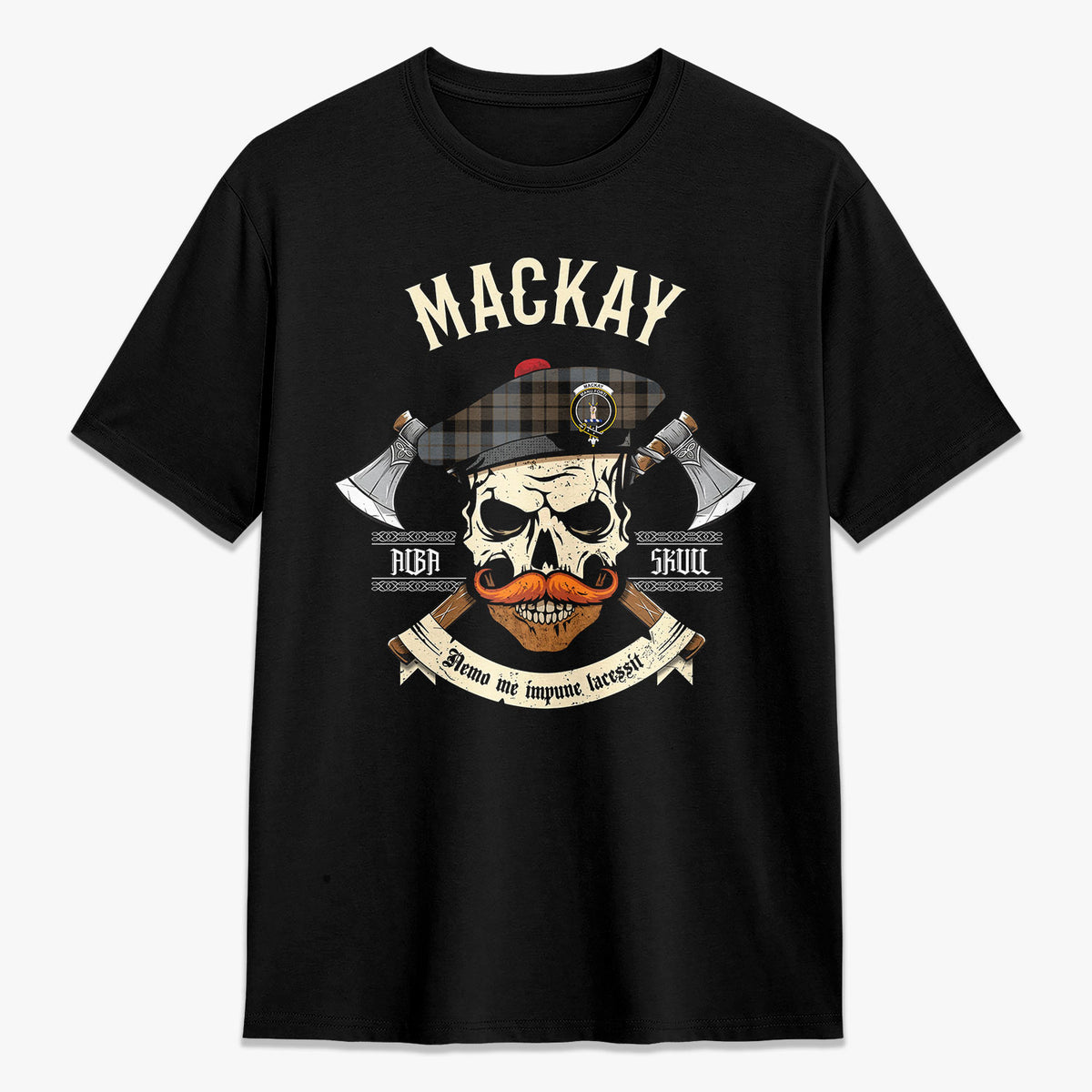 MacKay Weathered Tartan Crest 2D T-shirt - Alba Skull Style