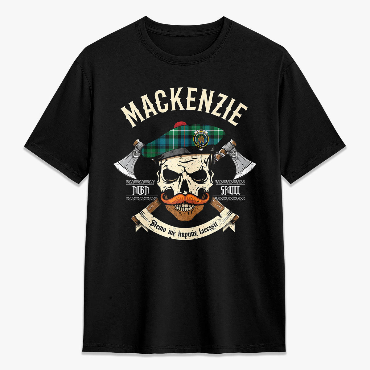 MacKenzie Ancient Tartan Crest 2D T-shirt - Alba Skull Style