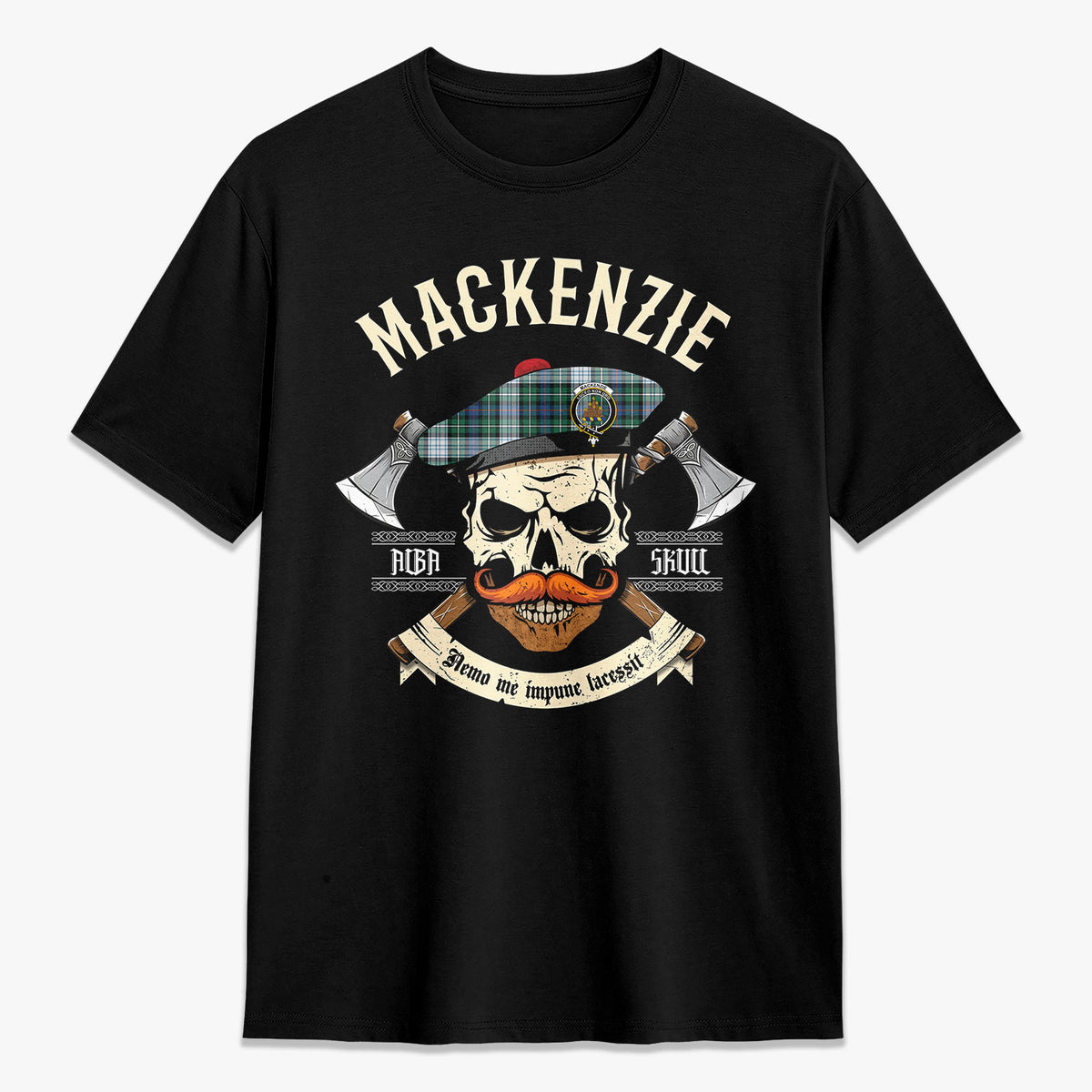 MacKenzie Dress Ancient Tartan Crest 2D T-shirt - Alba Skull Style