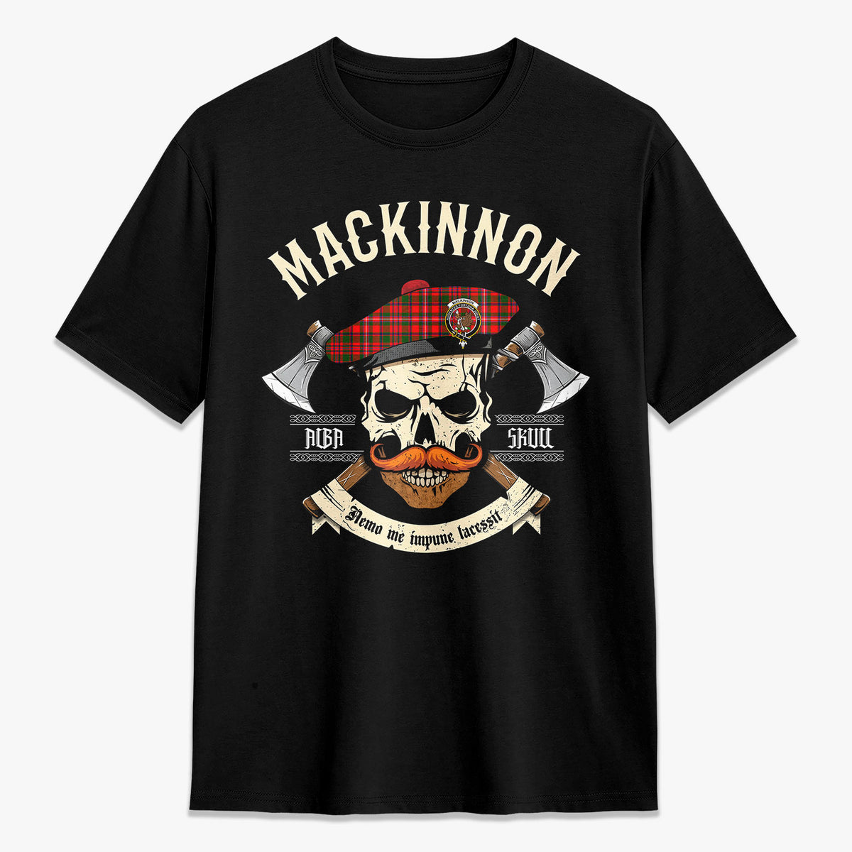 MacKinnon Modern Tartan Crest 2D T-shirt - Alba Skull Style