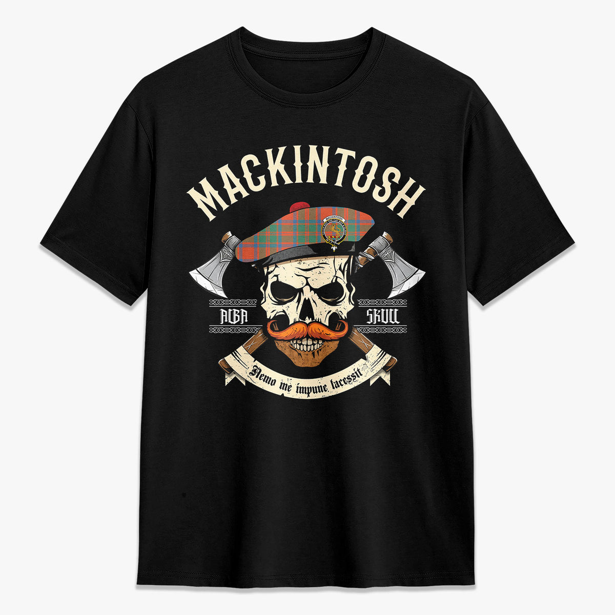 MacKintosh Ancient Tartan Crest 2D T-shirt - Alba Skull Style