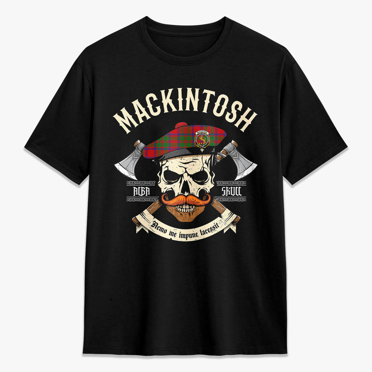 MacKintosh Modern Tartan Crest 2D T-shirt - Alba Skull Style