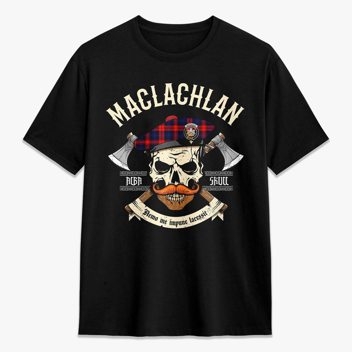 MacLachlan Modern Tartan Crest 2D T-shirt - Alba Skull Style