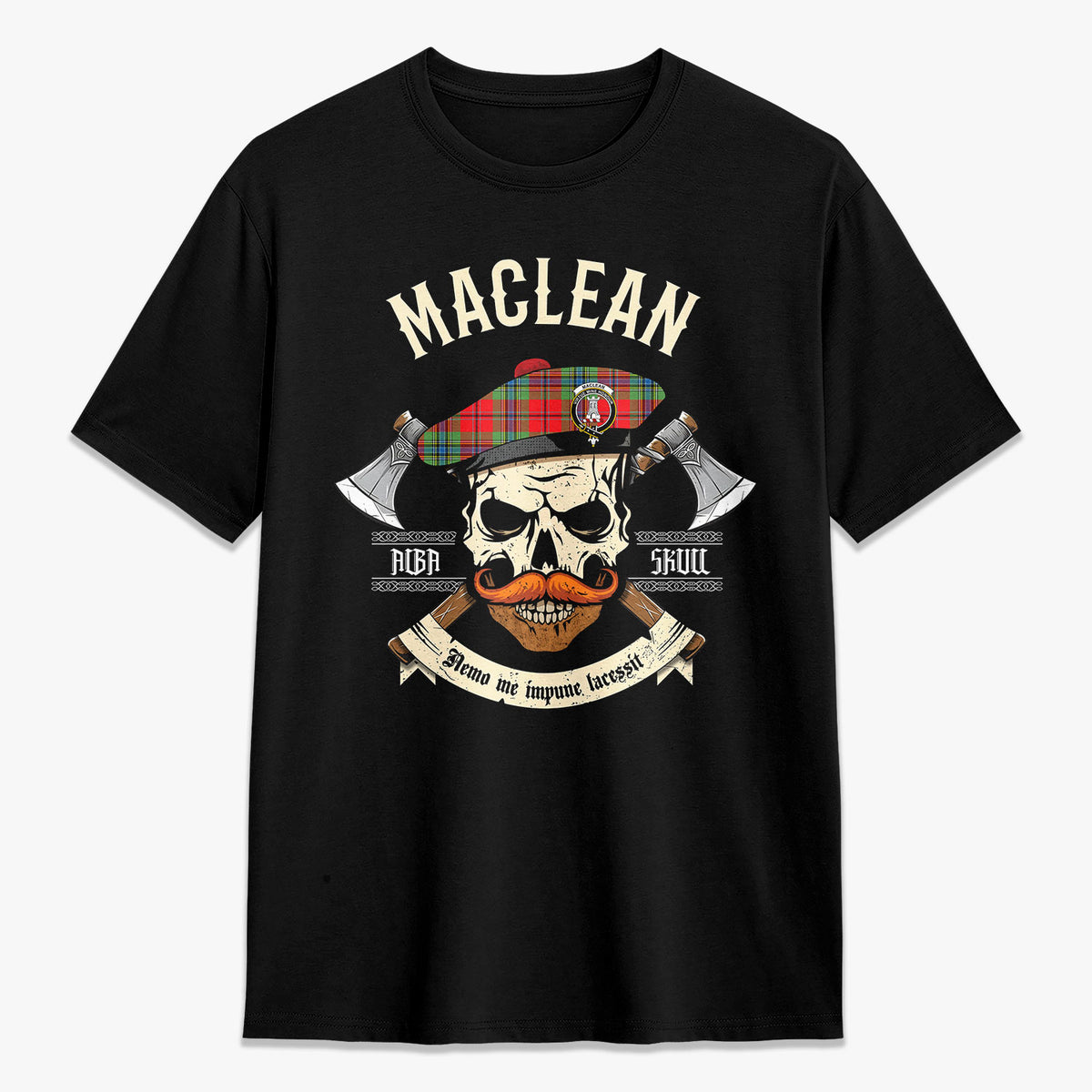 MacLean of Duart Modern Tartan Crest 2D T-shirt - Alba Skull Style