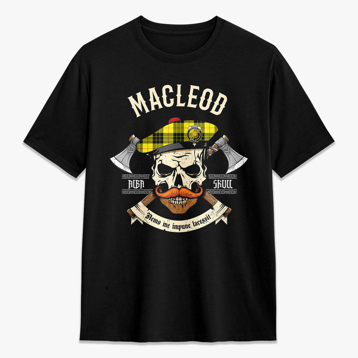 MacLeod of Lewis Modern Tartan Crest 2D T-shirt - Alba Skull Style