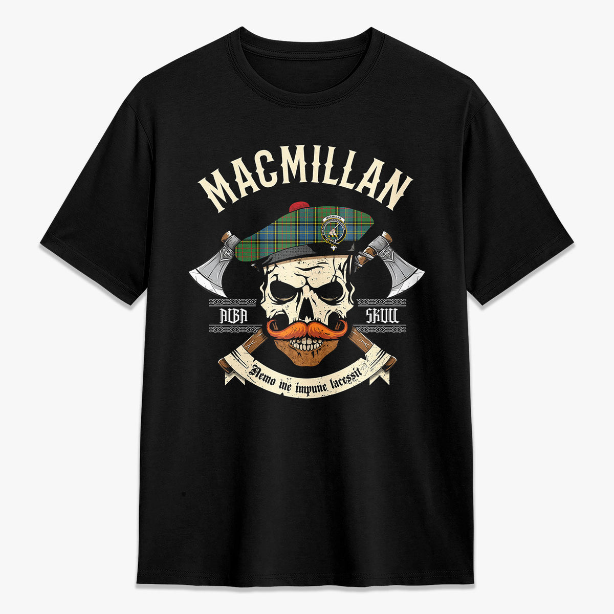 MacMillan Hunting Ancient Tartan Crest 2D T-shirt - Alba Skull Style