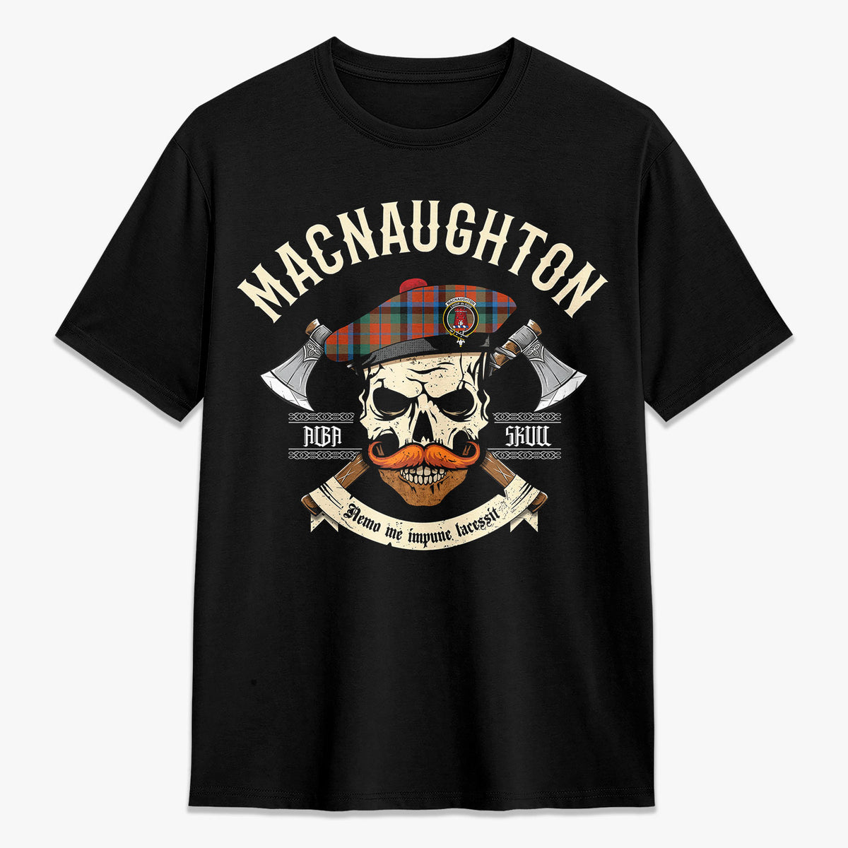 MacNaughton Ancient Tartan Crest 2D T-shirt - Alba Skull Style