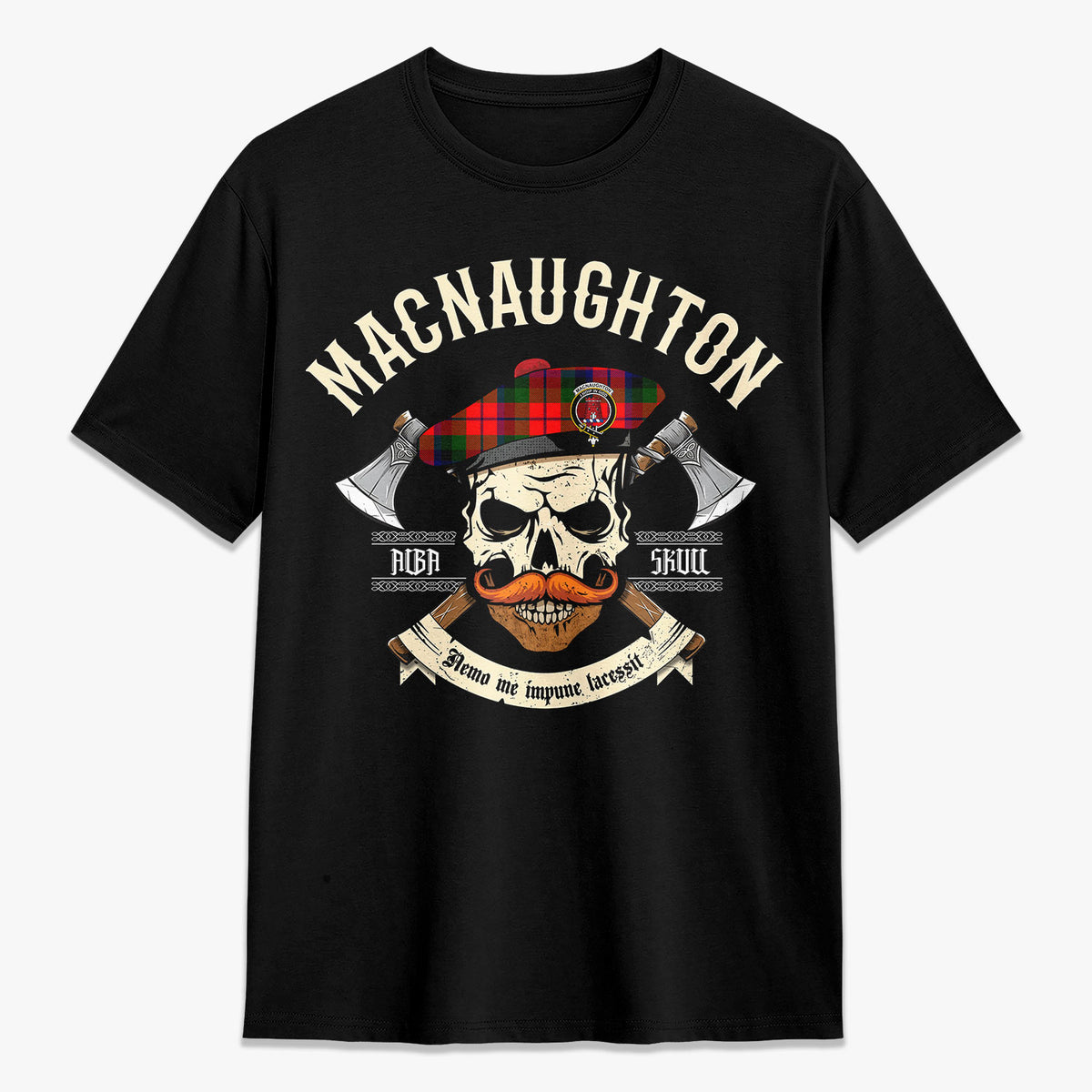 MacNaughton Modern Tartan Crest 2D T-shirt - Alba Skull Style