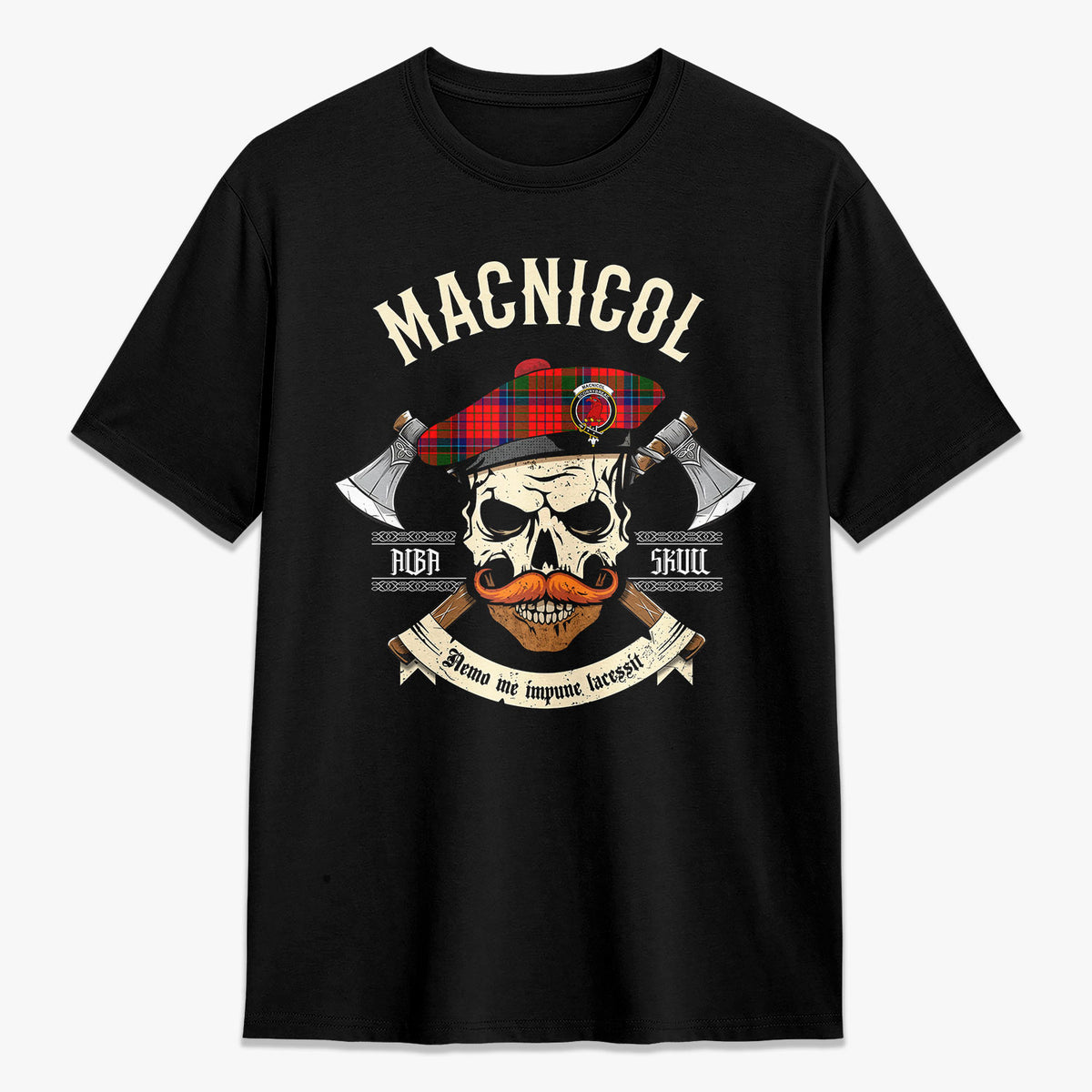 MacNicol (of Scorrybreac) Tartan Crest 2D T-shirt - Alba Skull Style