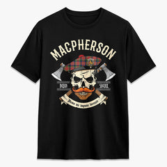 MacPherson Ancient Tartan Crest 2D T-shirt - Alba Skull Style