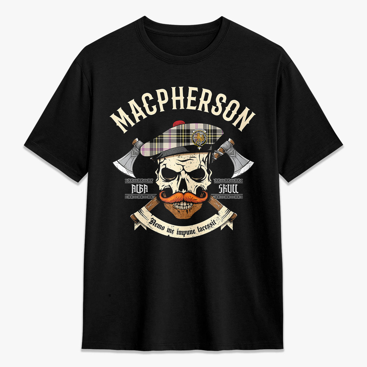 MacPherson Dress Ancient Tartan Crest 2D T-shirt - Alba Skull Style