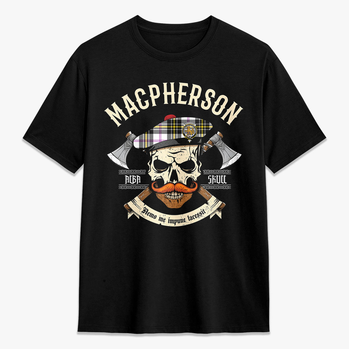 MacPherson Dress Modern Tartan Crest 2D T-shirt - Alba Skull Style