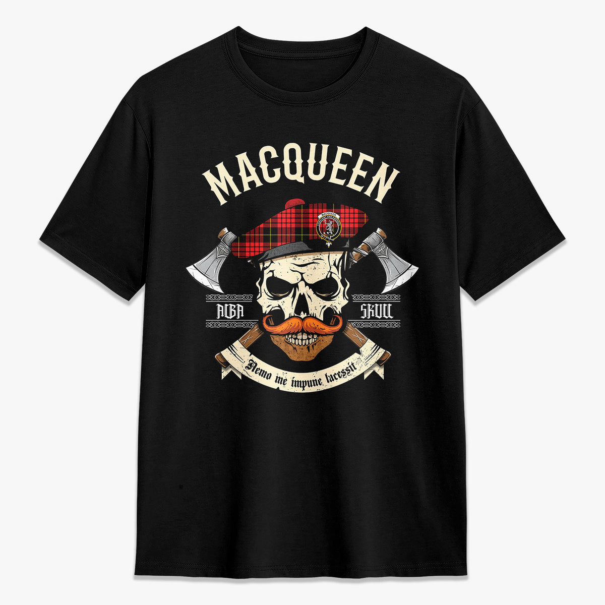 MacQueen Modern Tartan Crest 2D T-shirt - Alba Skull Style