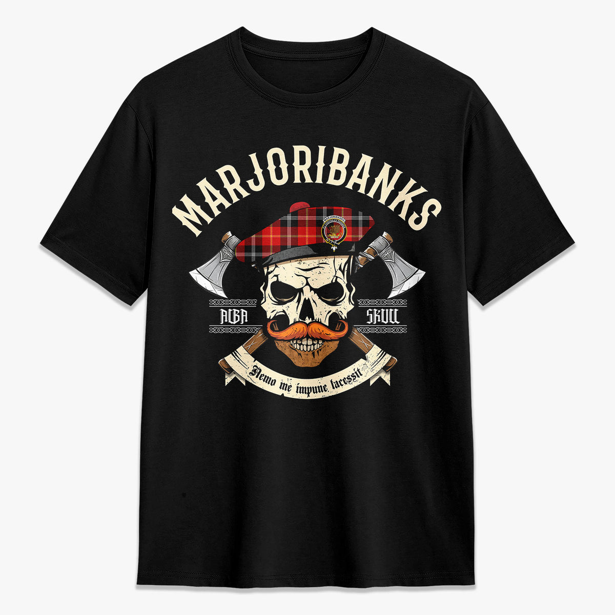 Marjoribanks Tartan Crest 2D T-shirt - Alba Skull Style