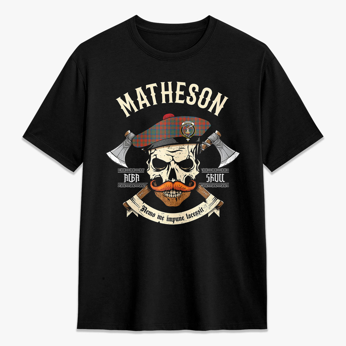 Matheson Ancient Tartan Crest 2D T-shirt - Alba Skull Style