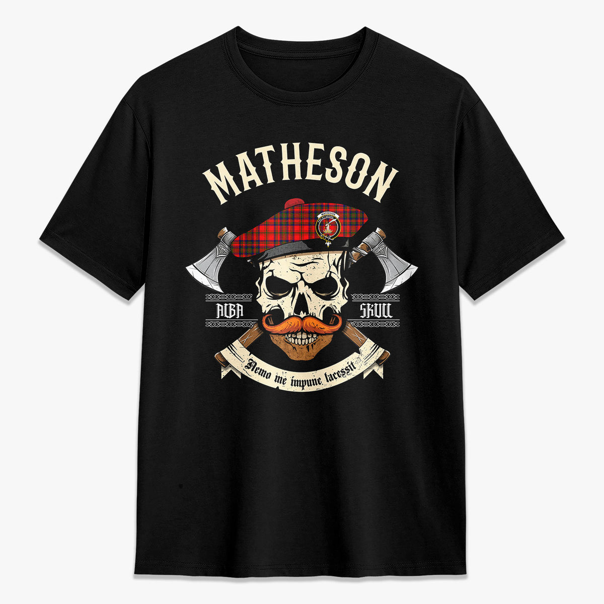 Matheson Modern Tartan Crest 2D T-shirt - Alba Skull Style