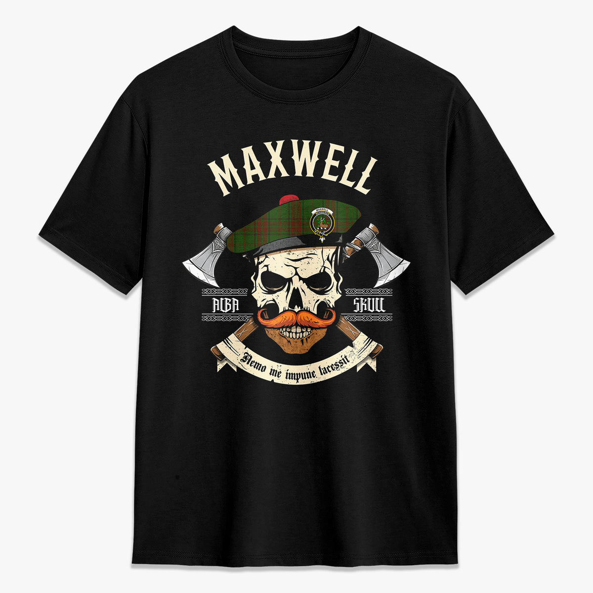 Maxwell Hunting Tartan Crest 2D T-shirt - Alba Skull Style